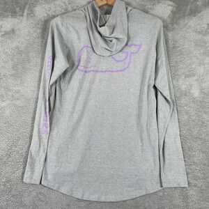 Vineyard Vines Hooded Performance Long Sleeve Shirt‎ Womens XS Gray Whale Logo